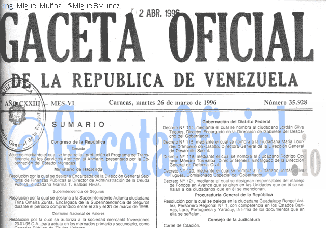 Gaceta Oficial 35928 del 26 Marzo 1996