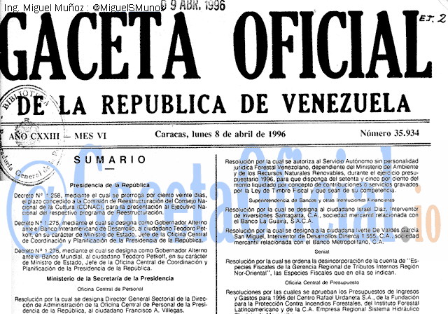 Gaceta Oficial 35934 del 8 Abril 1996