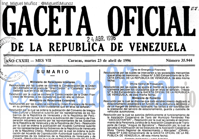 Gaceta Oficial 35944 del 23 Abril 1996