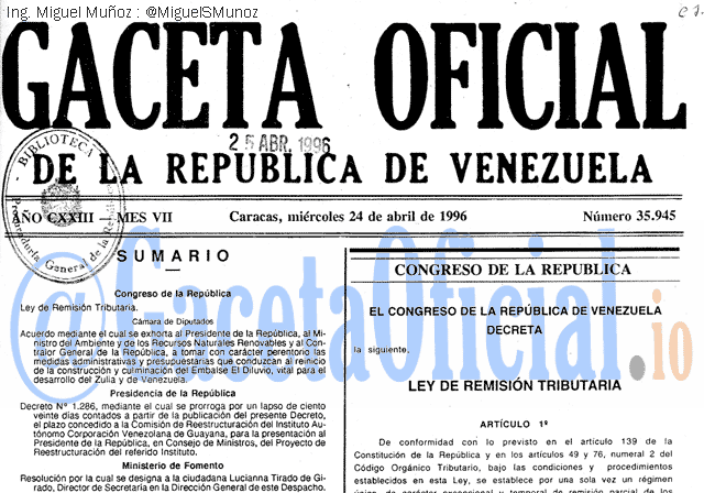 Gaceta Oficial 35945 del 24 Abril 1996