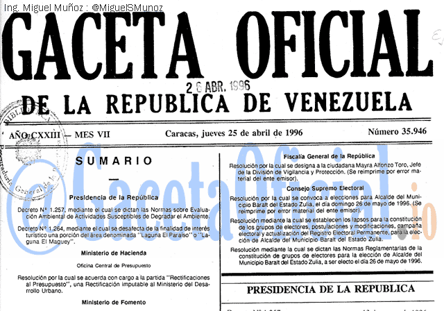 Gaceta Oficial 35946 del 25 Abril 1996