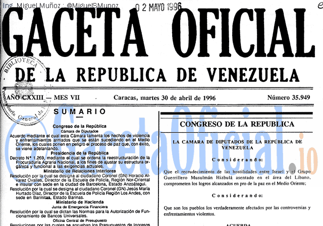 Gaceta Oficial 35949 del 30 Abril 1996