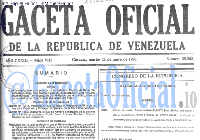 Gaceta Oficial 35963 del 21 Mayo 1996