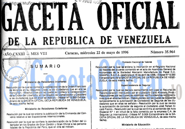 Gaceta Oficial 35964 del 22 Mayo 1996