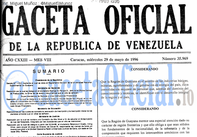 Gaceta Oficial 35969 del 29 Mayo 1996