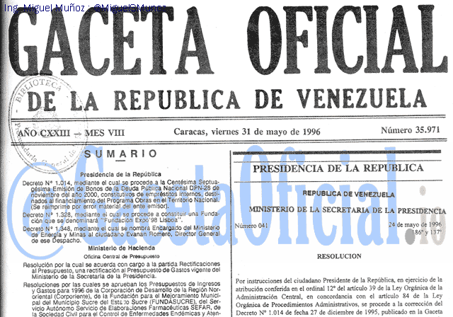 Gaceta Oficial 35971 del 31 Mayo 1996