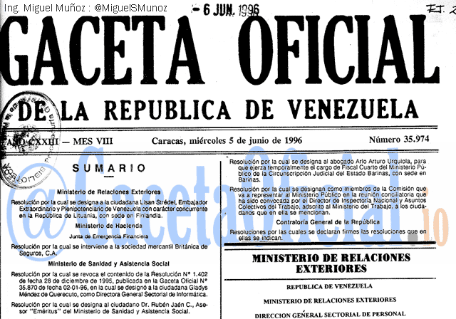 Gaceta Oficial 35974 del 5 Junio 1996