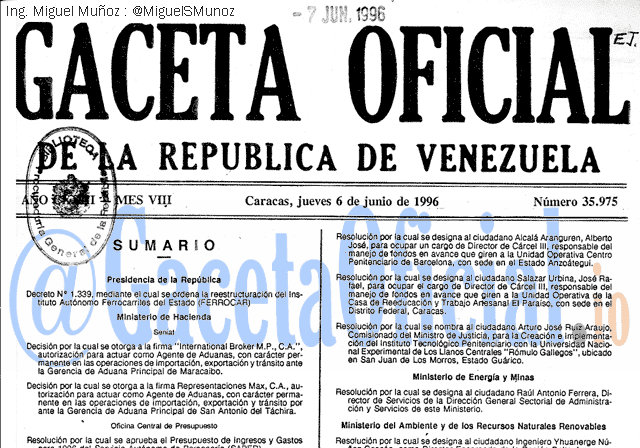 Gaceta Oficial 35975 del 6 Junio 1996