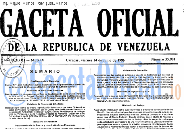 Gaceta Oficial 35981 del 14 Junio 1996