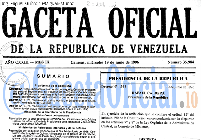 Gaceta Oficial 35984 del 19 Junio 1996