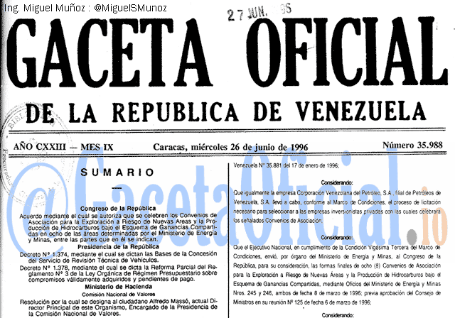 Gaceta Oficial 35988 del 26 Junio 1996