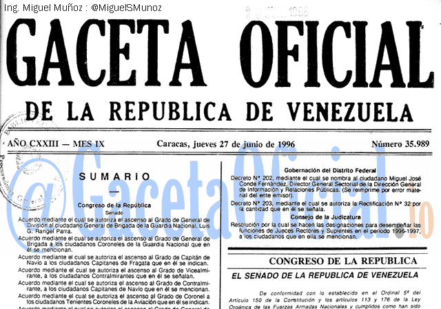 Gaceta Oficial 35989 del 27 Junio 1996