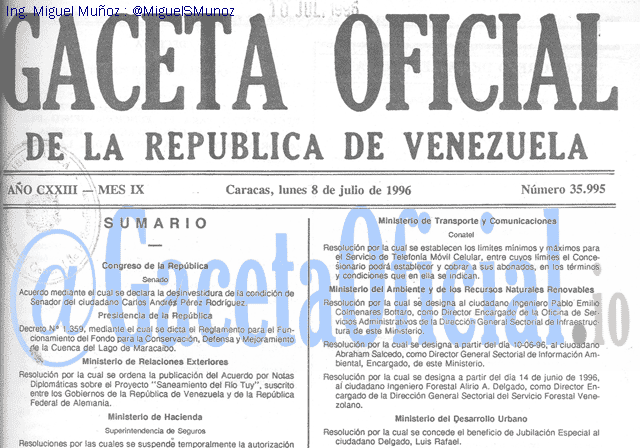 Gaceta Oficial 35995 del 8 Julio 1996