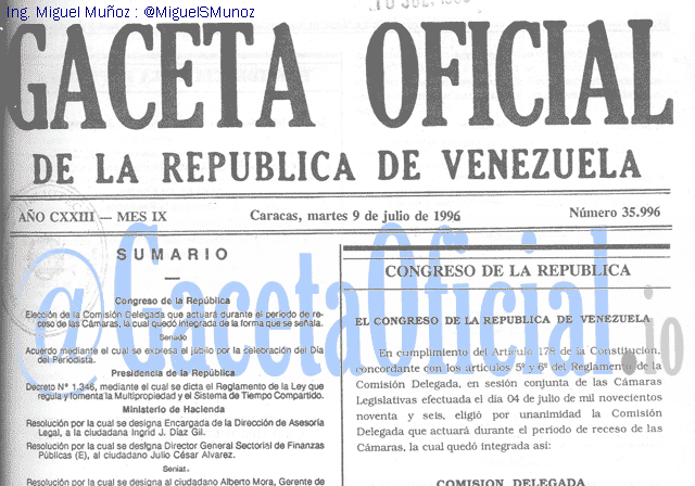 Gaceta Oficial 35996 del 9 Julio 1996