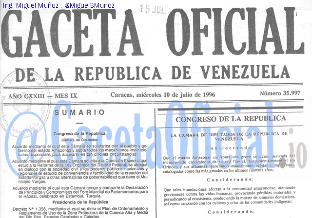 Gaceta Oficial 35997 del 10 Julio 1996