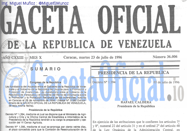 Gaceta Oficial 36006 del 23 Julio 1996