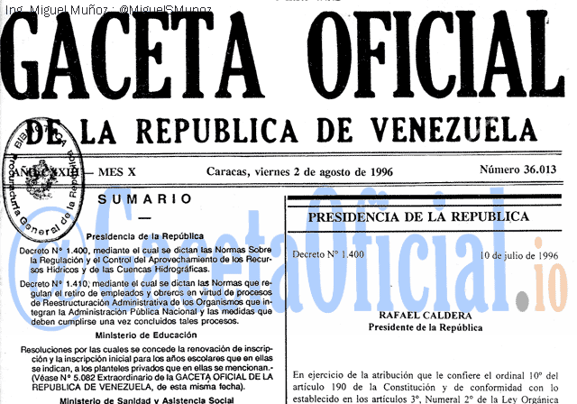Gaceta Oficial 36013 del 2 Agosto 1996
