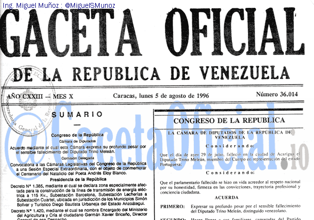 Gaceta Oficial 36014 del 5 Agosto 1996