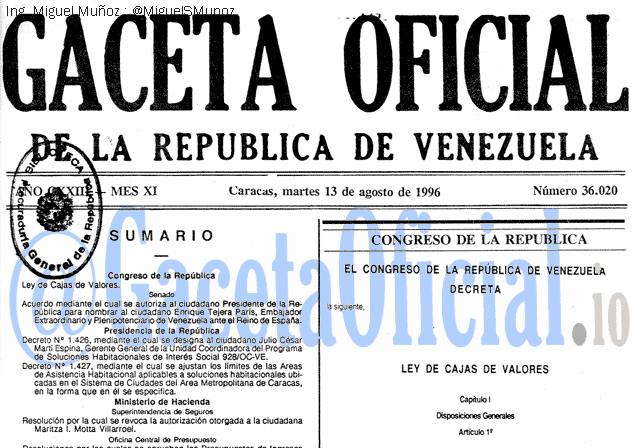 Gaceta Oficial 36020 del 13 Agosto 1996