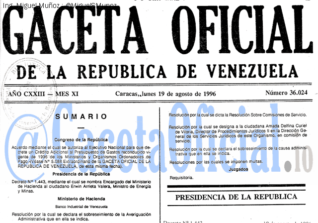 Gaceta Oficial 36024 del 19 Agosto 1996