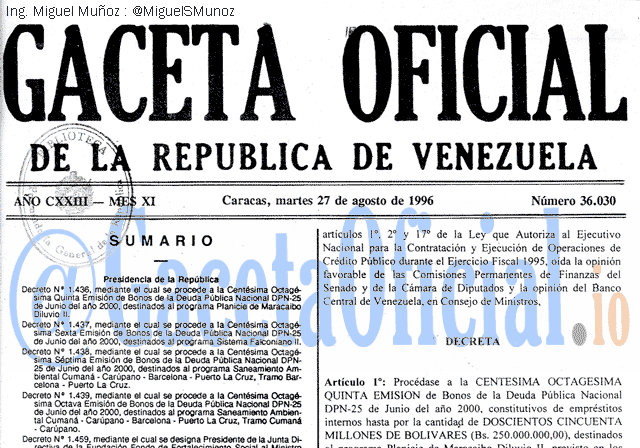 Gaceta Oficial 36030 del 27 Agosto 1996