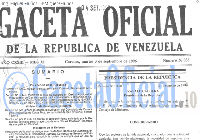 Gaceta Oficial 36035 del 3 Septiembre 1996