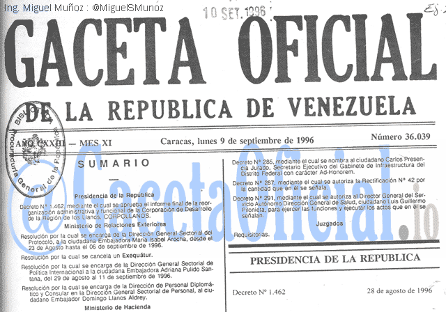 Gaceta Oficial 36039 del 9 Septiembre 1996