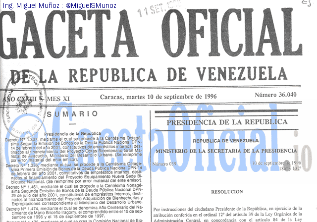 Gaceta Oficial 36040 del 10 Septiembre 1996