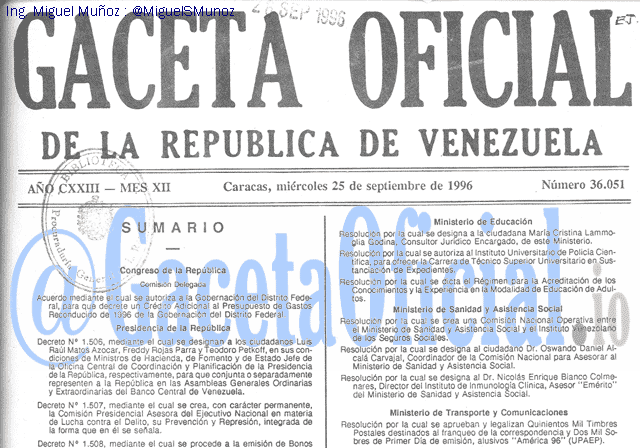 Gaceta Oficial 36051 del 25 Septiembre 1996