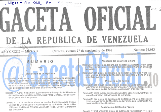 Gaceta Oficial 36053 del 27 Septiembre 1996