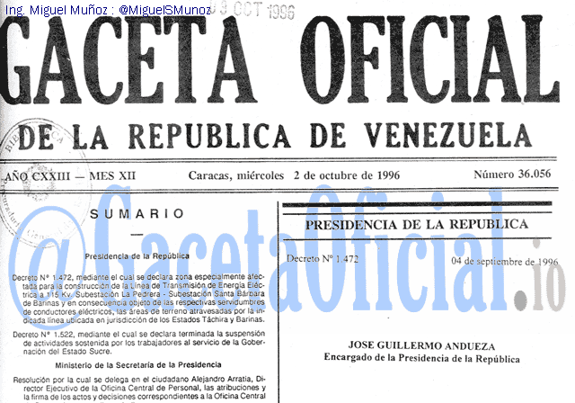 Gaceta Oficial 36056 del 2 Octubre 1996