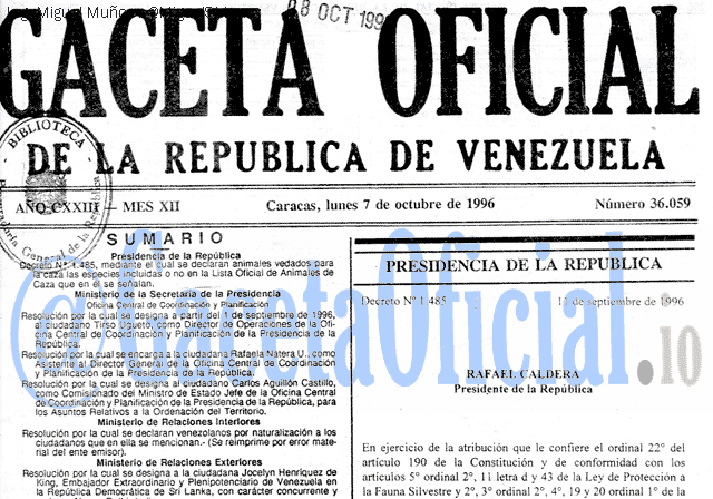 Gaceta Oficial 36059 del 7 Octubre 1996