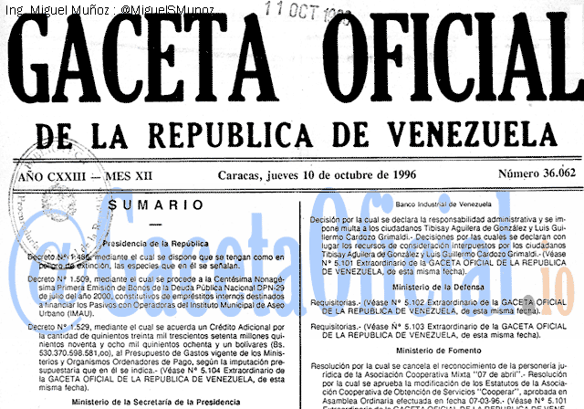 Gaceta Oficial 36062 del 10 Octubre 1996