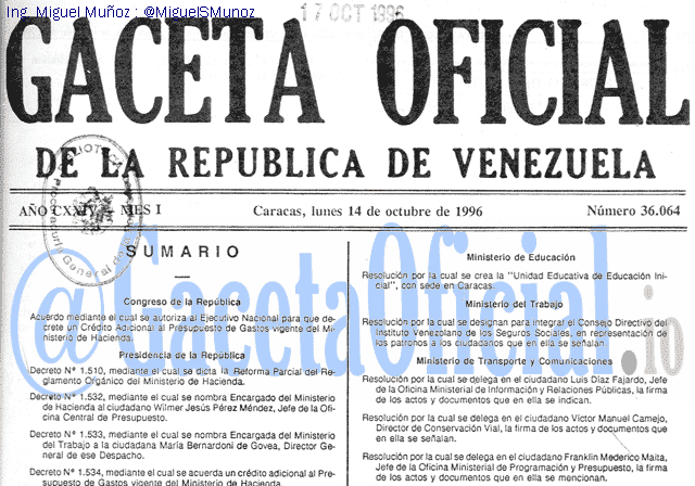 Gaceta Oficial 36064 del 14 Octubre 1996