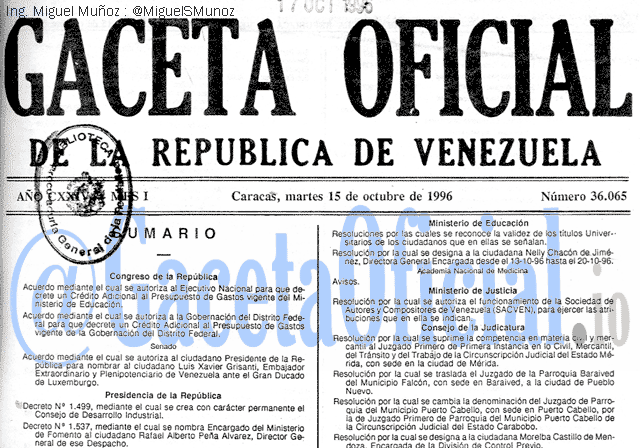 Gaceta Oficial 36065 del 15 Octubre 1996