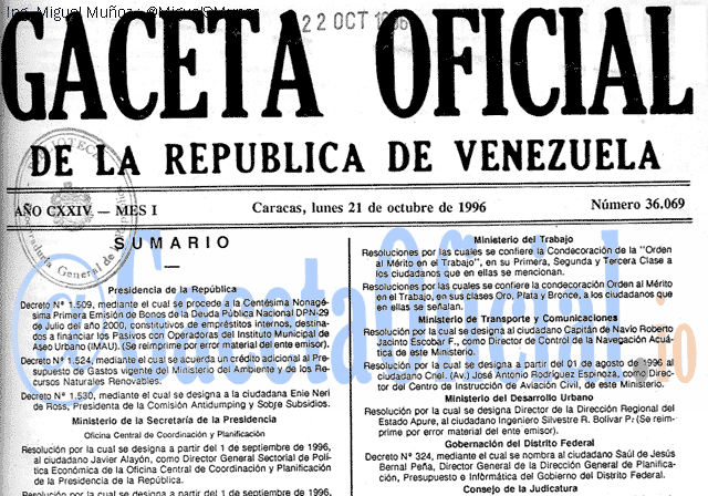 Gaceta Oficial 36069 del 21 Octubre 1996