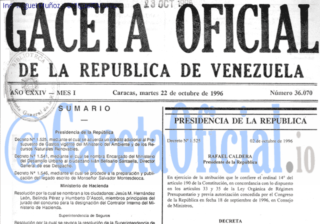 Gaceta Oficial 36070 del 22 Octubre 1996