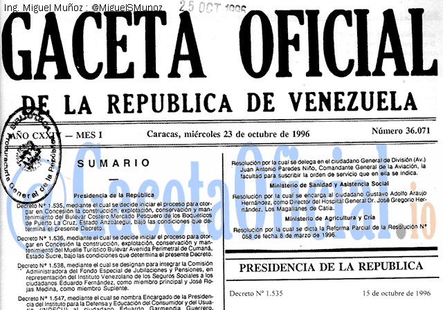 Gaceta Oficial 36071 del 23 Octubre 1996