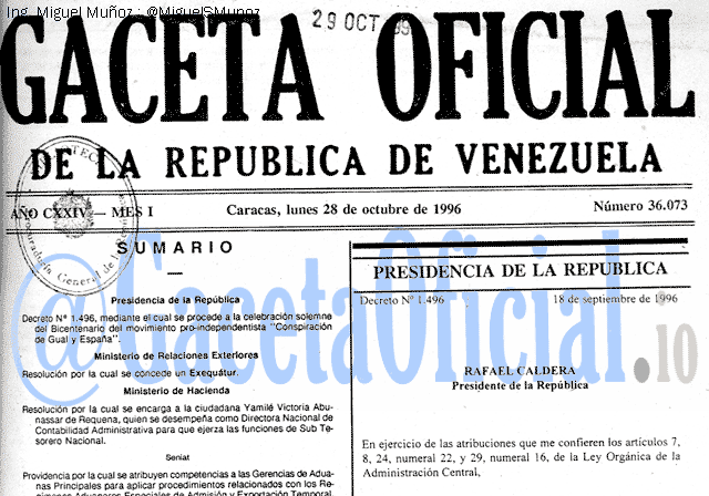 Gaceta Oficial 36073 del 28 Octubre 1996