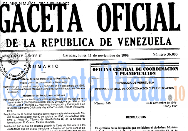 Gaceta Oficial 36083 del 11 Noviembre 1996