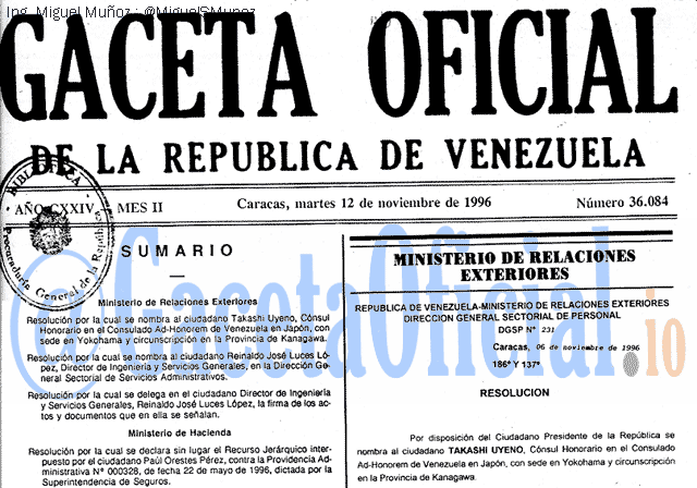 Gaceta Oficial 36084 del 12 Noviembre 1996