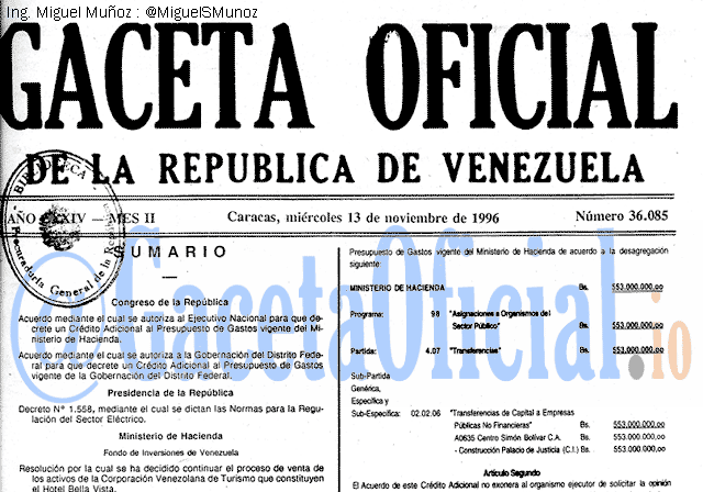 Gaceta Oficial 36085 del 13 Noviembre 1996