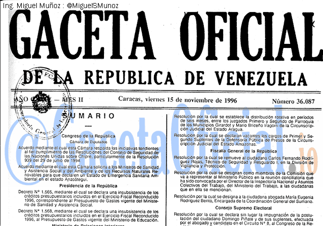 Gaceta Oficial 36087 del 15 Noviembre 1996