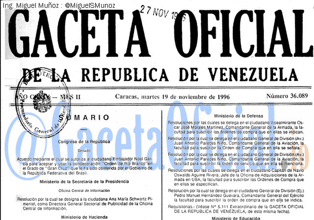 Gaceta Oficial 36089 del 19 Noviembre 1996