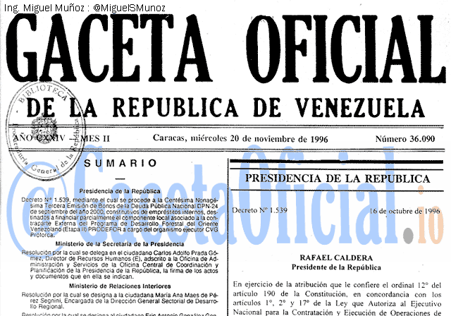 Gaceta Oficial 36090 del 20 Noviembre 1996