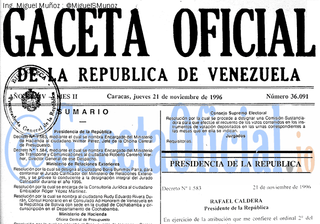 Gaceta Oficial 36091 del 21 Noviembre 1996