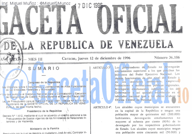 Gaceta Oficial 36106 del 12 Diciembre 1996