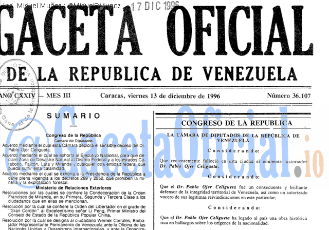 Gaceta Oficial 36107 del 13 Diciembre 1996