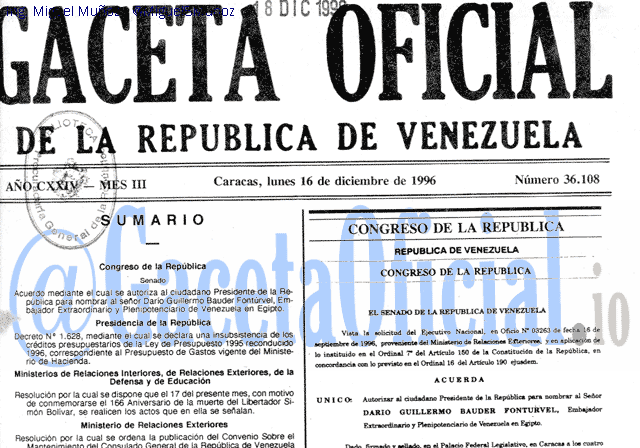 Gaceta Oficial 36108 del 16 Diciembre 1996