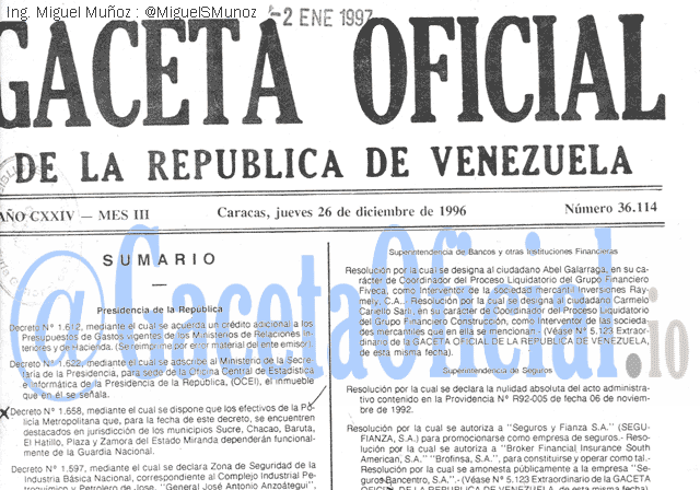 Gaceta Oficial 36114 del 26 Diciembre 1996